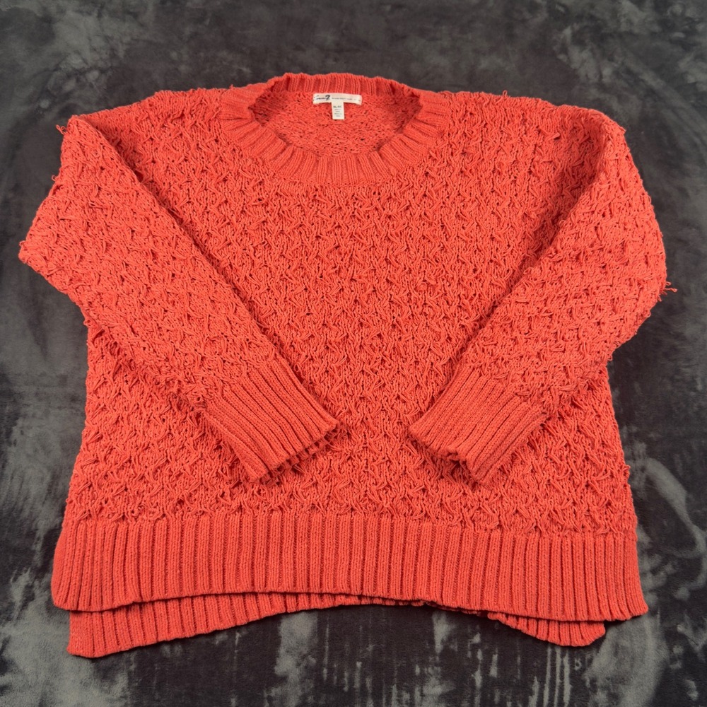 Seven7 Sweater Womens XL Coral Orange Textured Knit High Low Pullover 2388